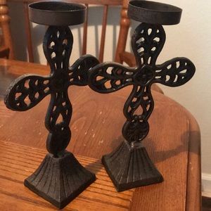 Rustic metal cross candle holders